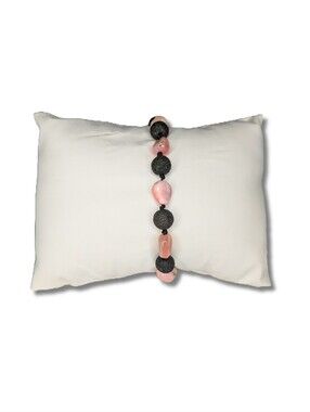 Pink Opal & Lava Stone Bracelet Handknotted Adjustable Bead Tassel Charm